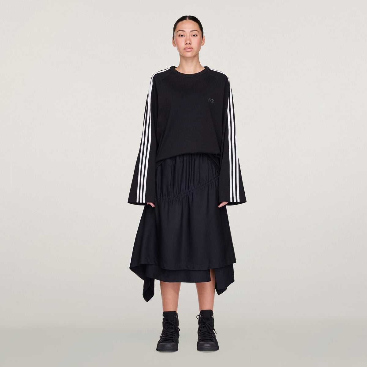 Y-3 LONG SLEEVE LONG-SLEEVE TOP 3-STRIPES - Black