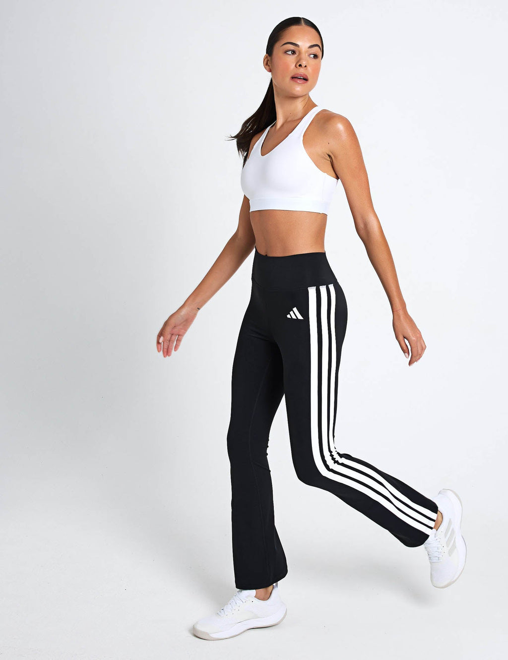 Optime Essentials 3-Stripes Flared Leggings - Black/White