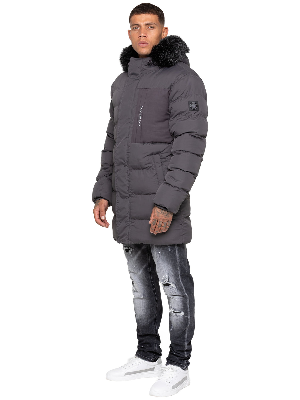 Enzo Milano | Mens Faux Fur Lined Hood Long Jacket