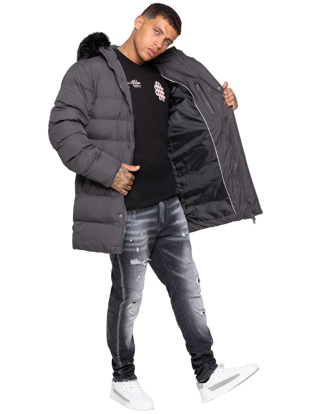 Enzo Milano | Mens Faux Fur Lined Hood Long Jacket