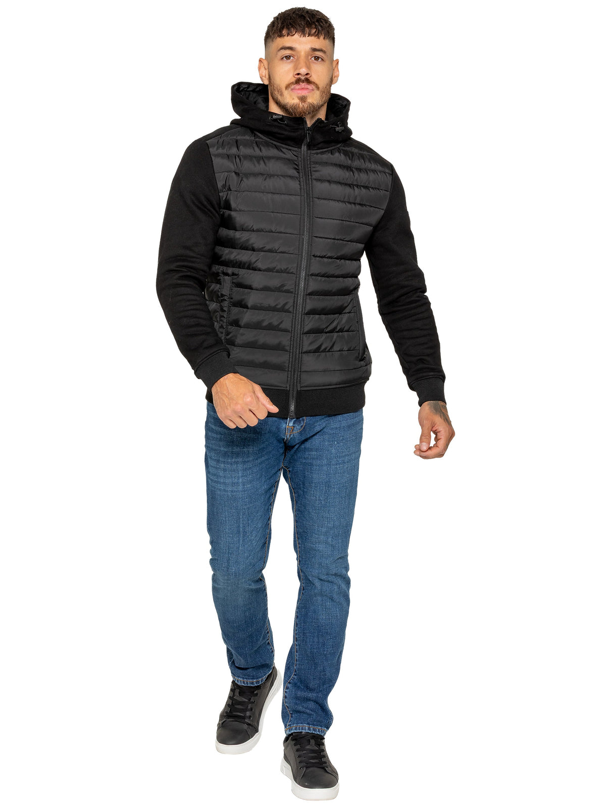 Enzo Milano | Mens Hooded Quilted Hybrid Jacket