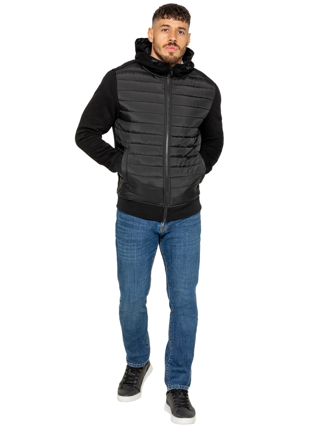 Enzo Milano | Mens Hooded Quilted Hybrid Jacket
