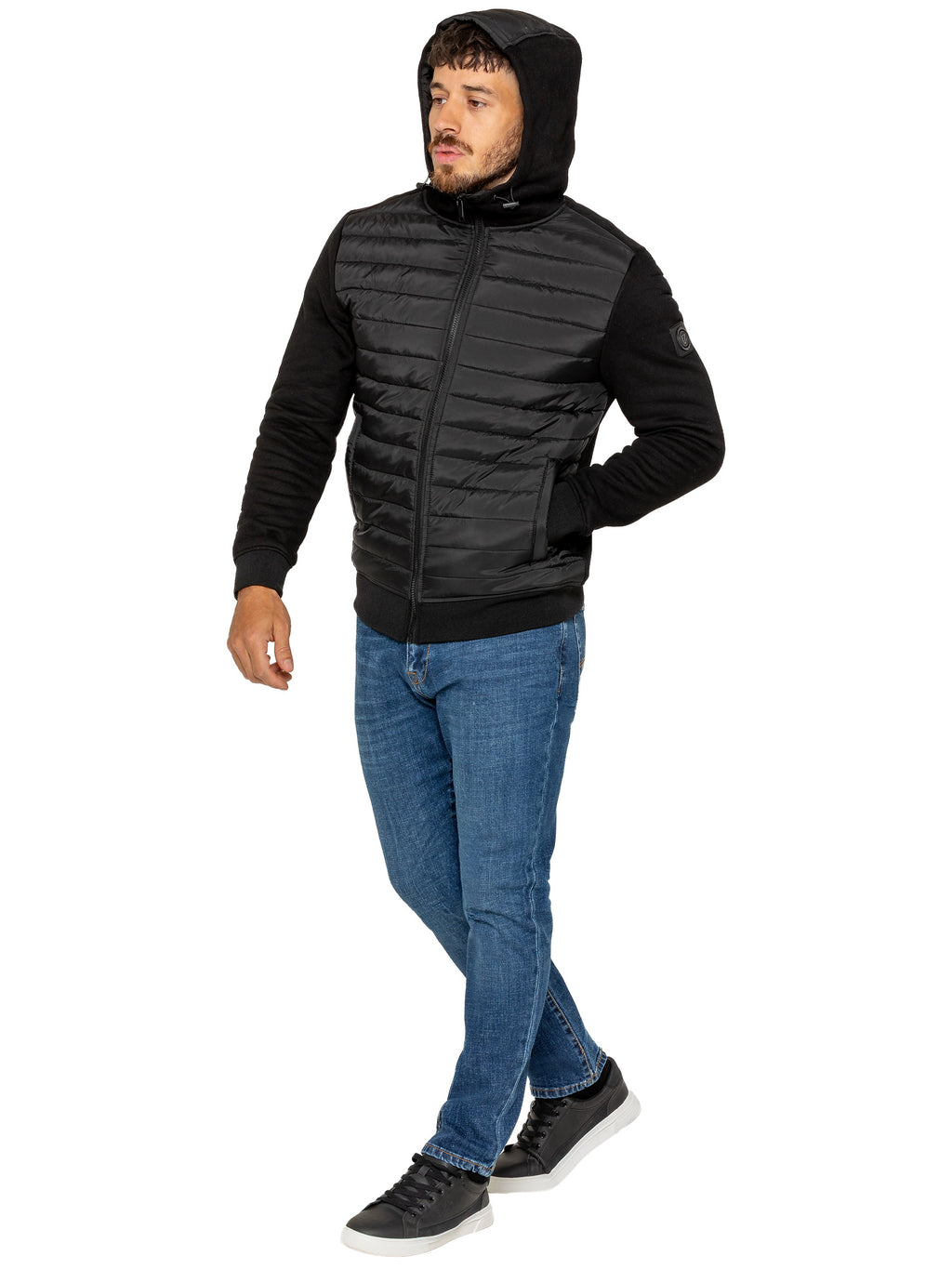Enzo Milano | Mens Hooded Quilted Hybrid Jacket