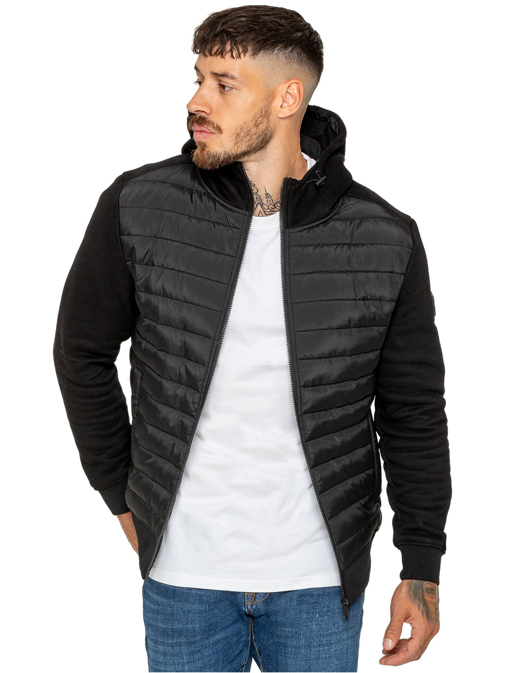 Enzo Milano | Mens Hooded Quilted Hybrid Jacket