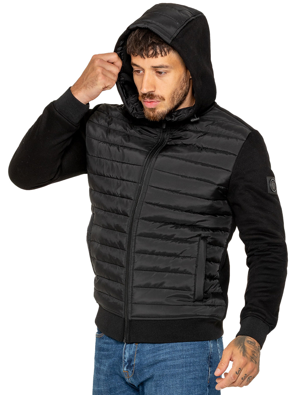 Enzo Milano | Mens Hooded Quilted Hybrid Jacket