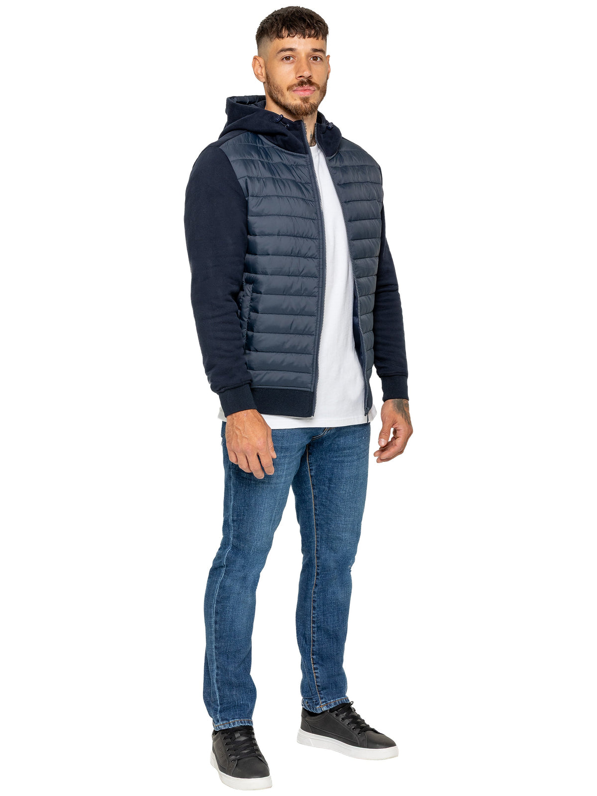 Enzo Milano | Mens Hooded Quilted Hybrid Jacket