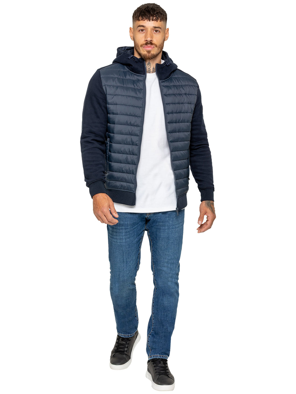 Enzo Milano | Mens Hooded Quilted Hybrid Jacket