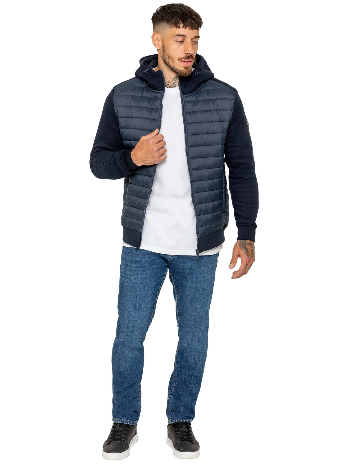 Enzo Milano | Mens Hooded Quilted Hybrid Jacket