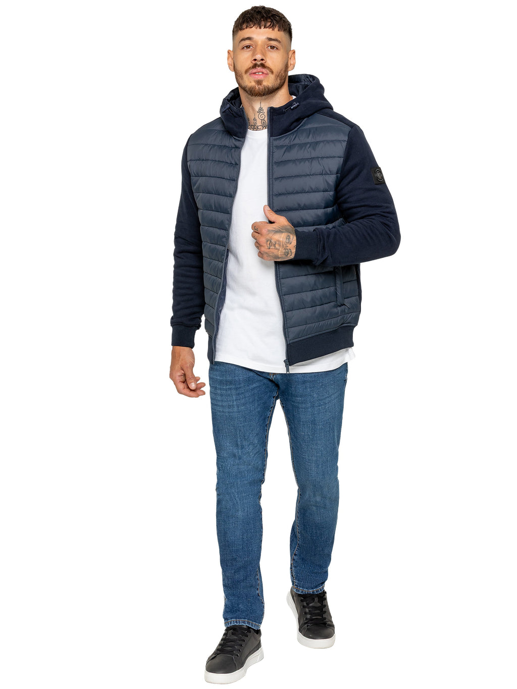 Enzo Milano | Mens Hooded Quilted Hybrid Jacket
