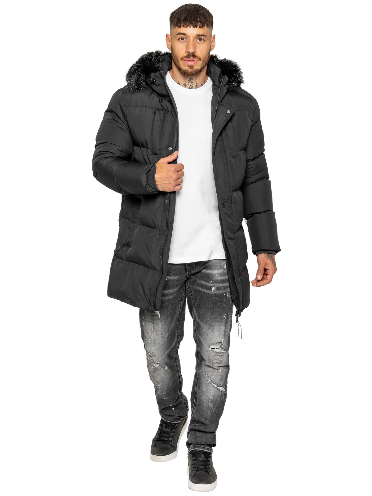 Enzo Milano | Mens Longline Padded Hooded Jacket