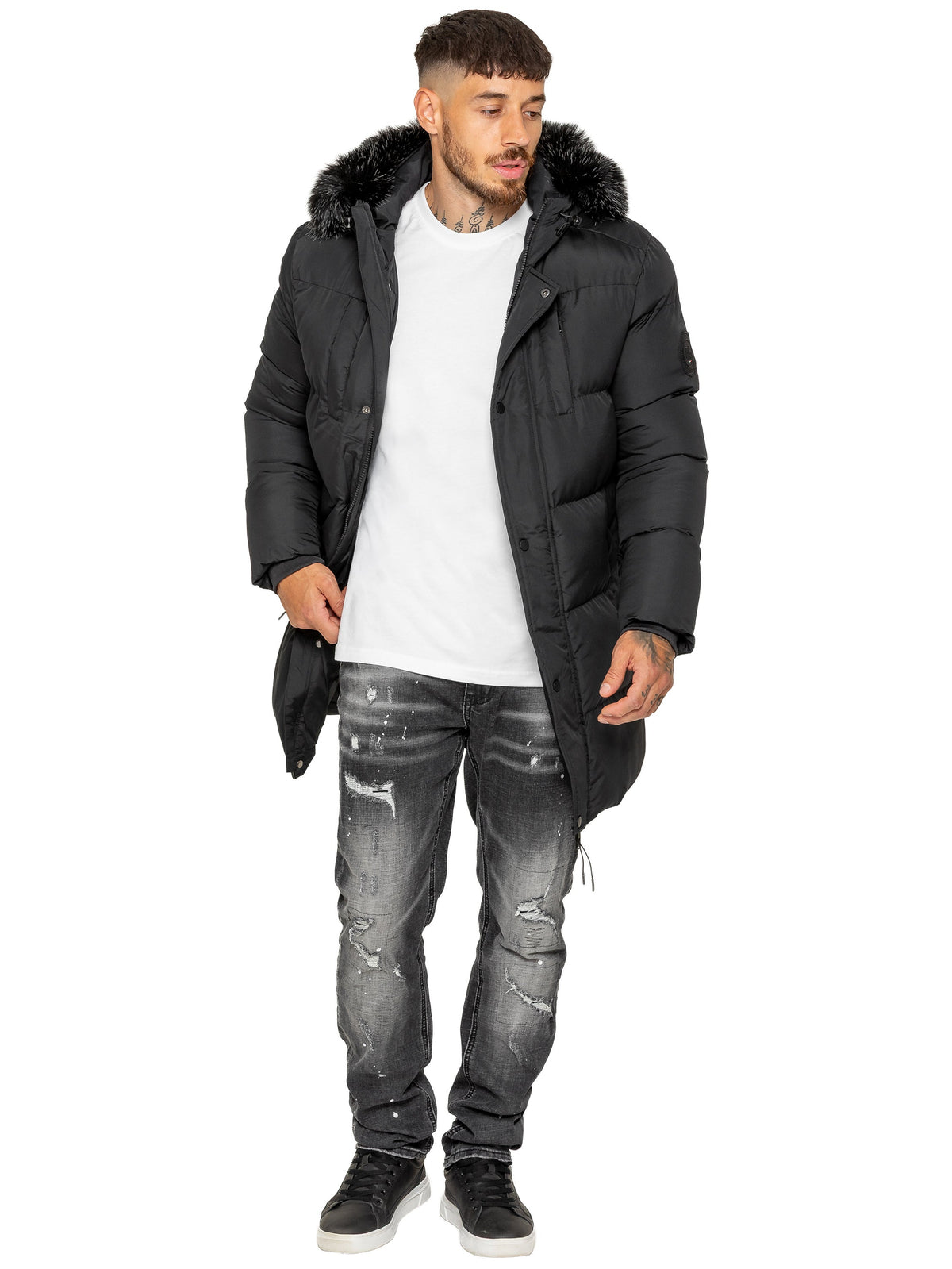 Enzo Milano | Mens Longline Padded Hooded Jacket