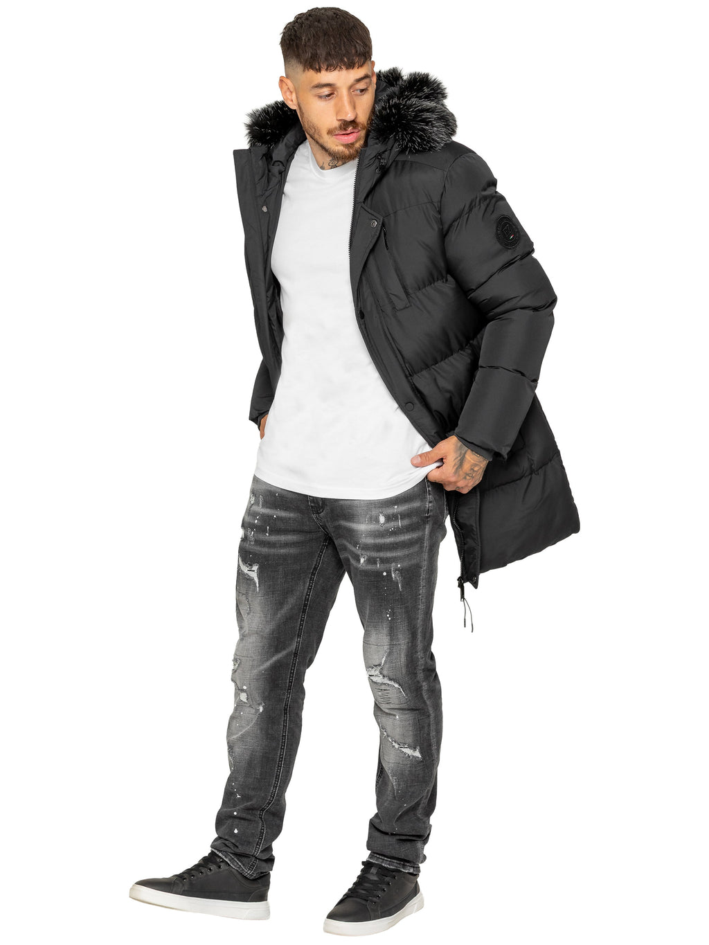 Enzo Milano | Mens Longline Padded Hooded Jacket