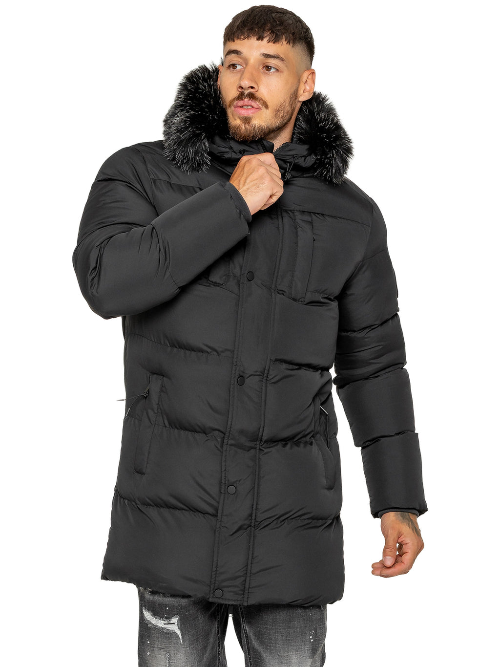 Enzo Milano | Mens Longline Padded Hooded Jacket