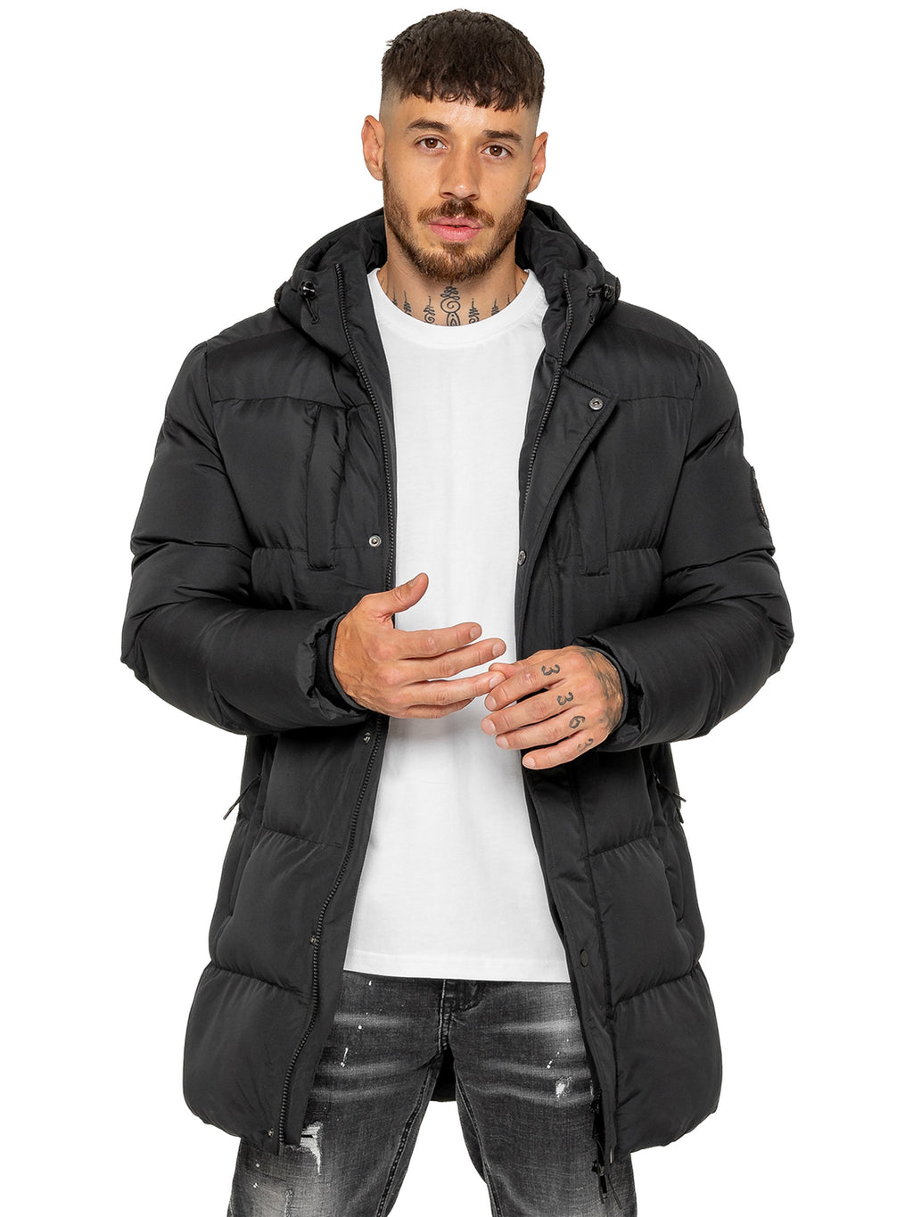 Enzo Milano | Mens Longline Padded Hooded Jacket