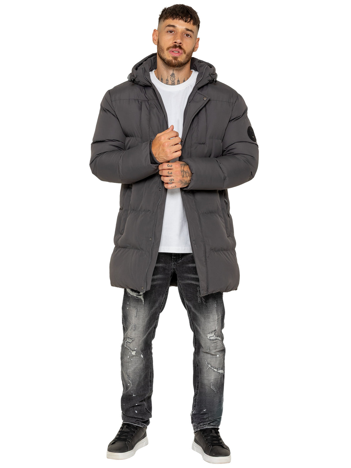 Enzo Milano | Mens Longline Padded Hooded Jacket