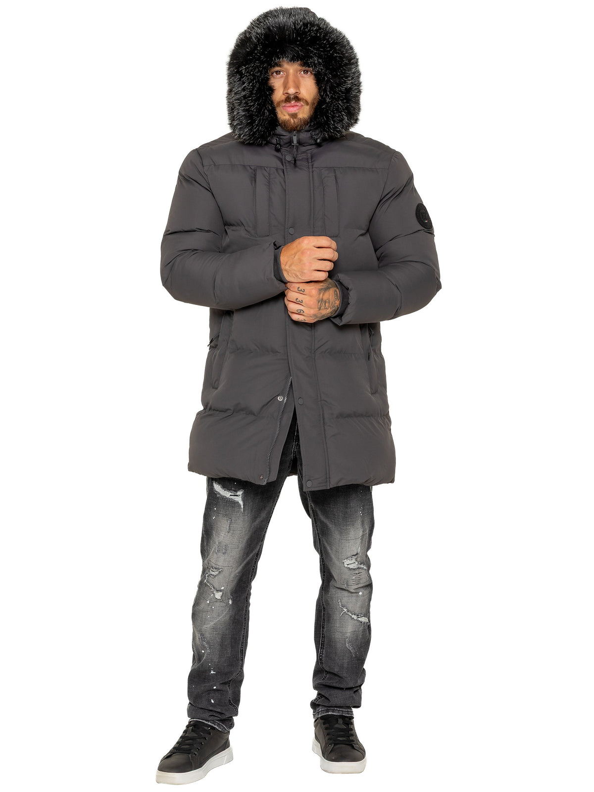 Enzo Milano | Mens Longline Padded Hooded Jacket