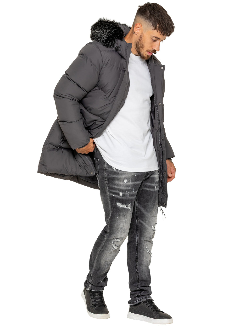 Enzo Milano | Mens Longline Padded Hooded Jacket