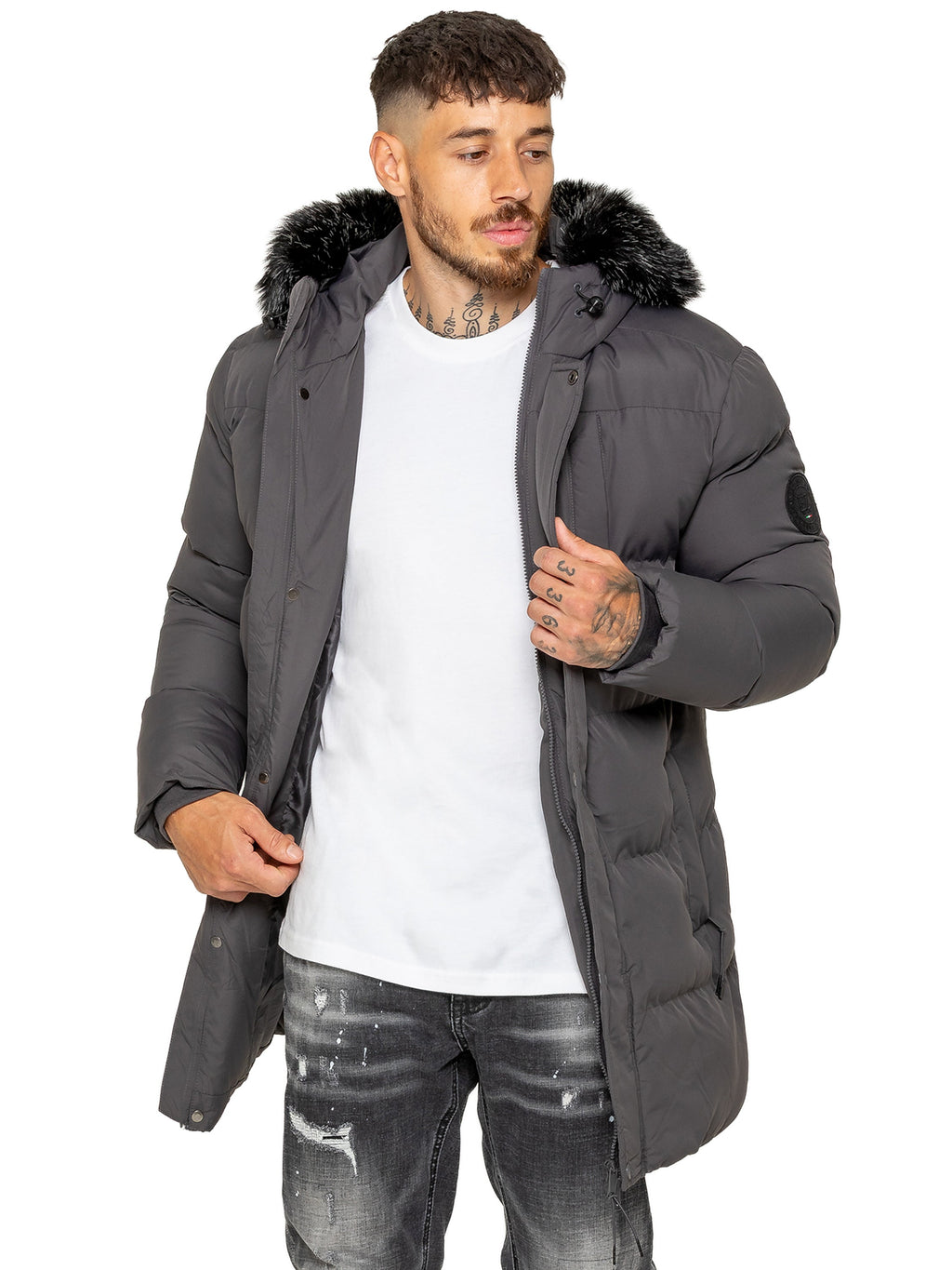 Enzo Milano | Mens Longline Padded Hooded Jacket