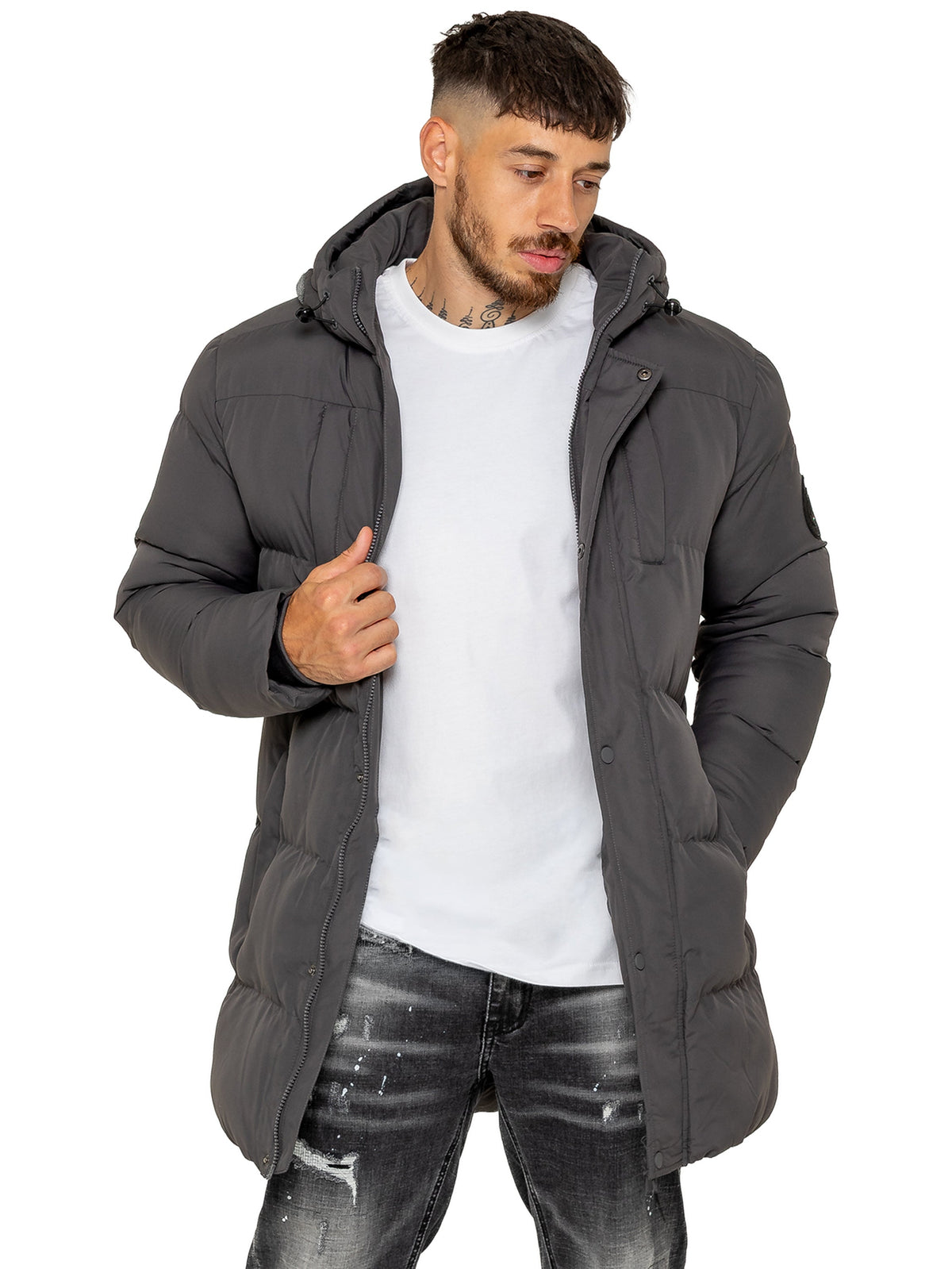 Enzo Milano | Mens Longline Padded Hooded Jacket