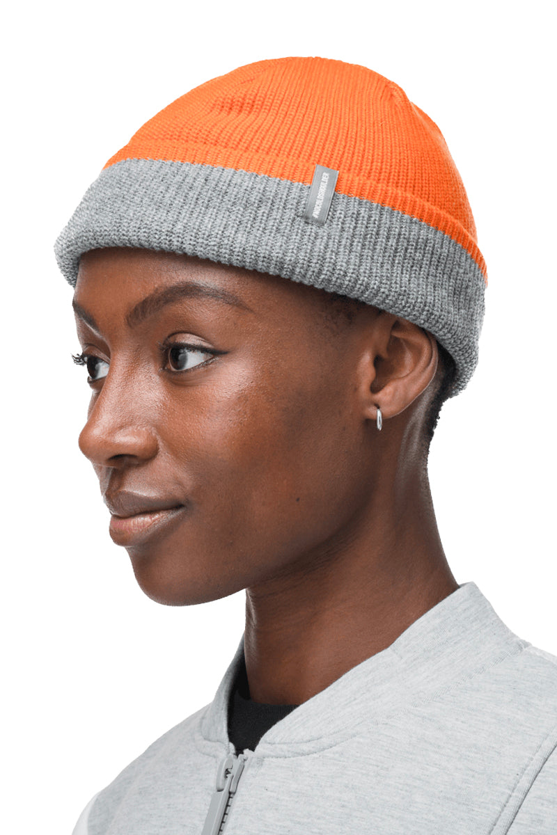 No Cold Shoulder Ribbed Knit Short Beanie Grey/Orange