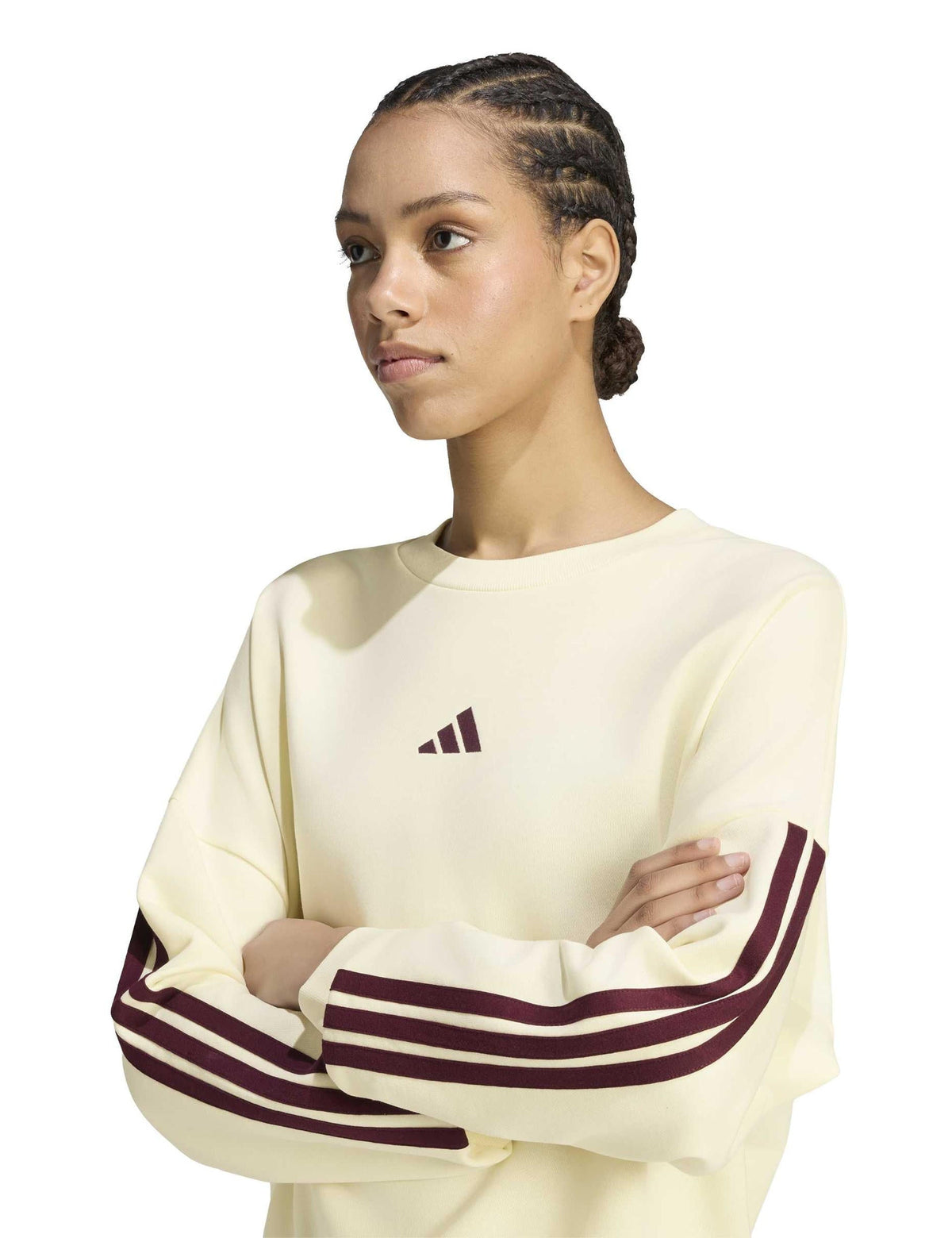 Essentials 3-Stripes French Terry Sweatshirt - Ivory/Maroon