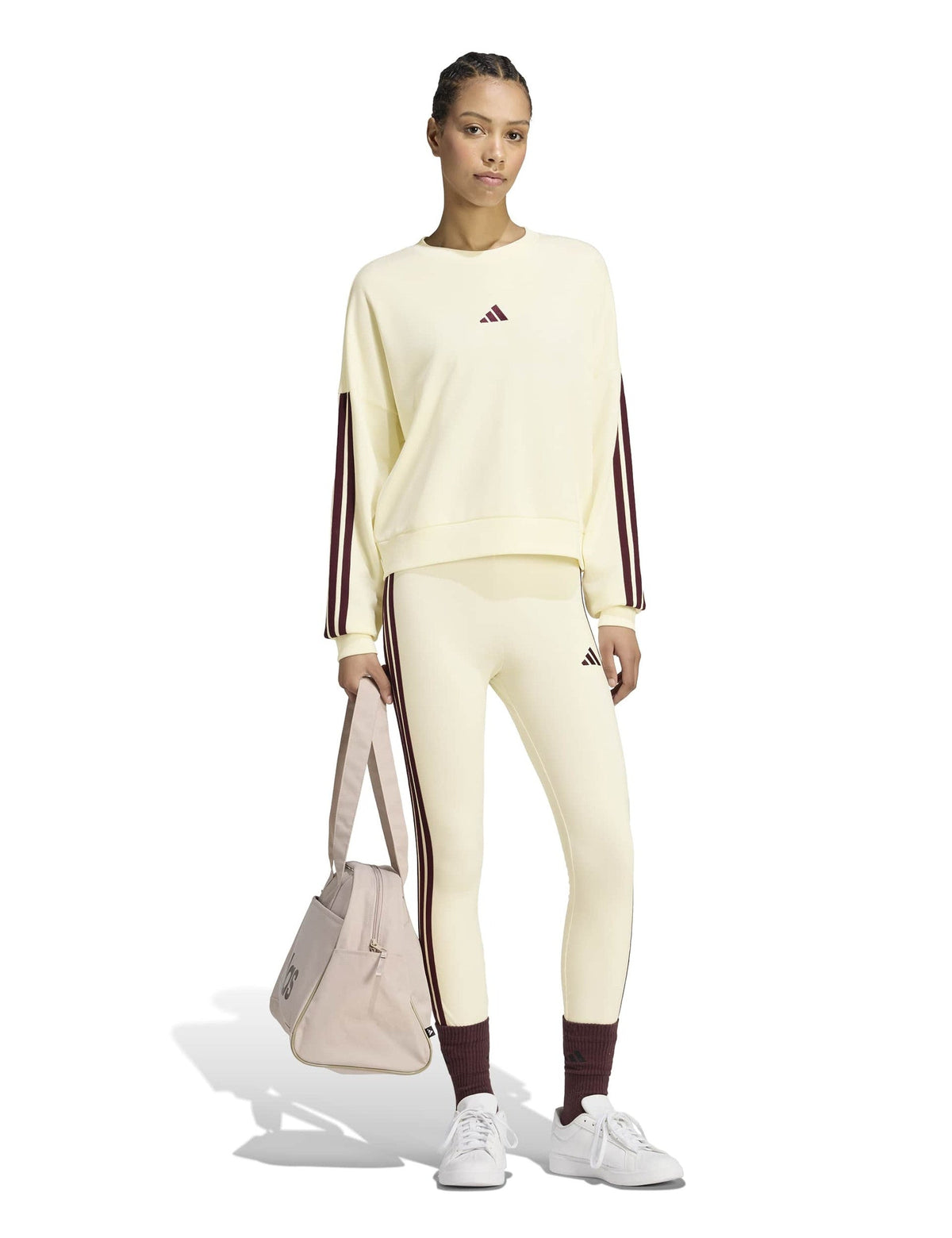 Essentials 3-Stripes French Terry Sweatshirt - Ivory/Maroon