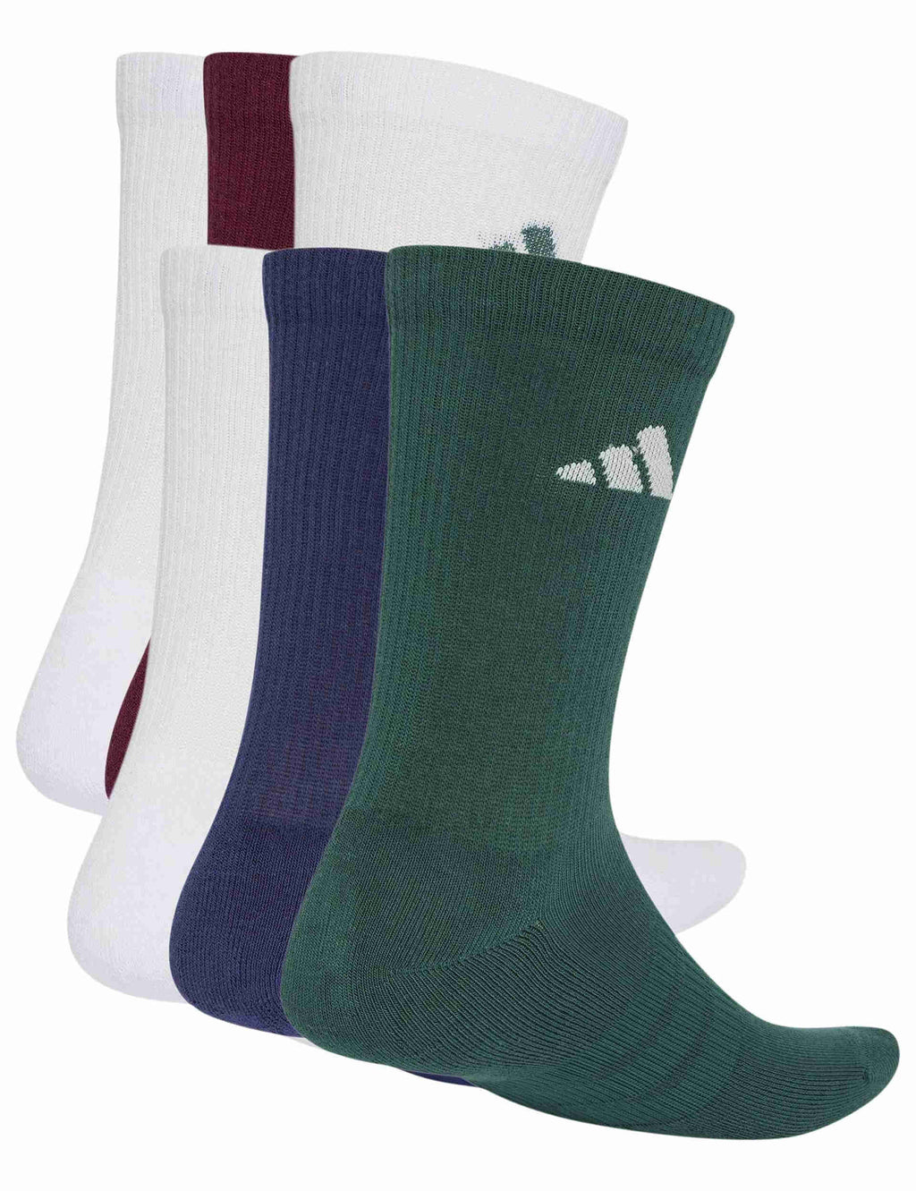 Cushioned Crew Socks 6 Pair Pack - White/Dark Blue/Maroon/Collegiate Green