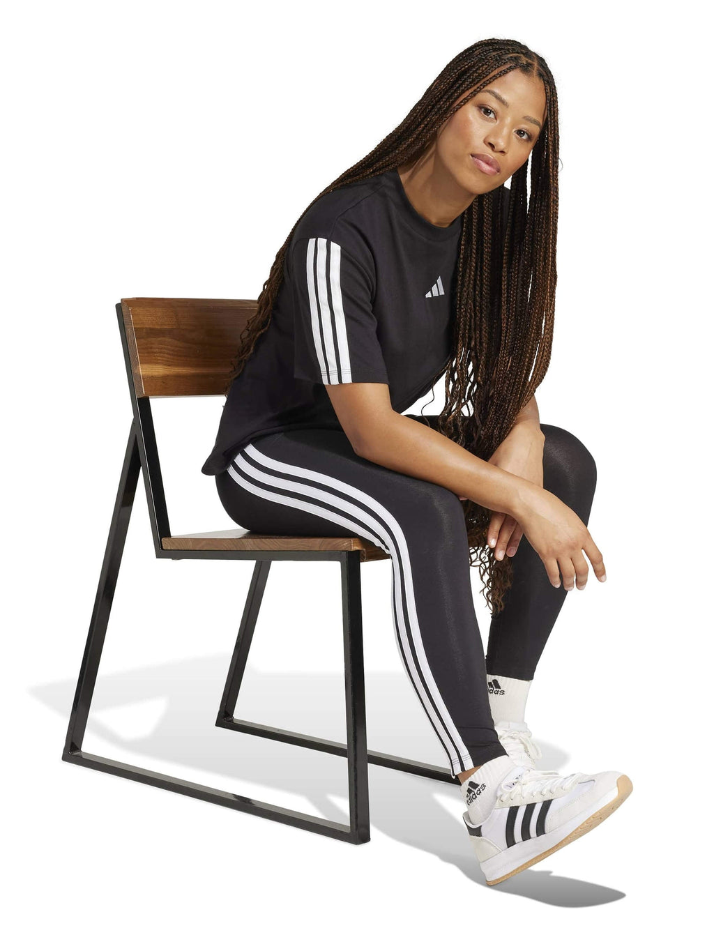 Essentials 3-Stripes Cotton Leggings - Black/White