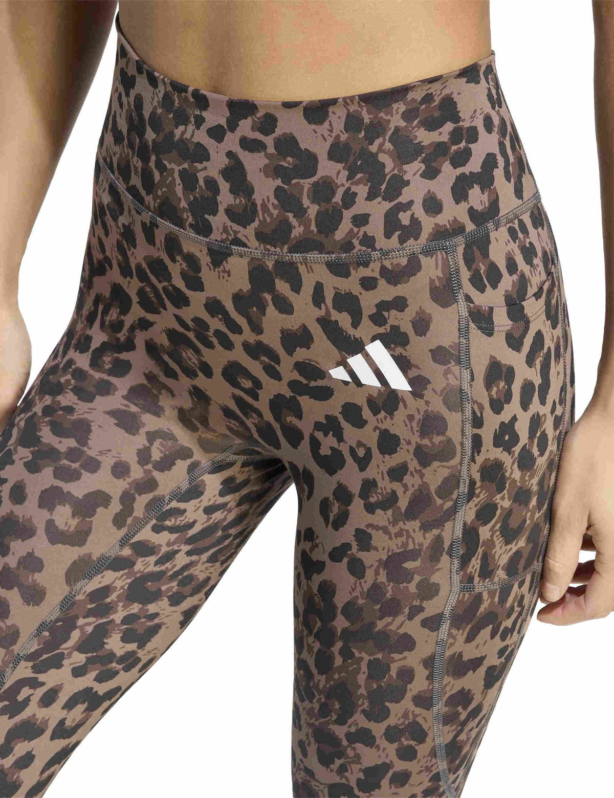 Optime Essentials 3-Stripes Leopard 7/8 Leggings - Earth Strata/Brown/Black