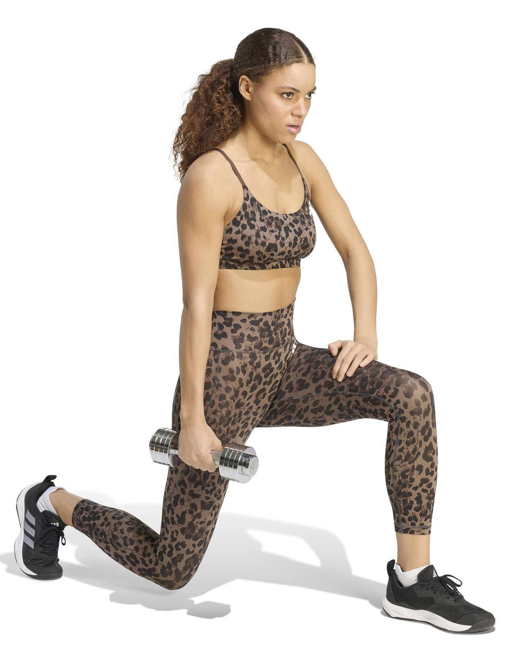Optime Essentials 3-Stripes Leopard 7/8 Leggings - Earth Strata/Brown/Black