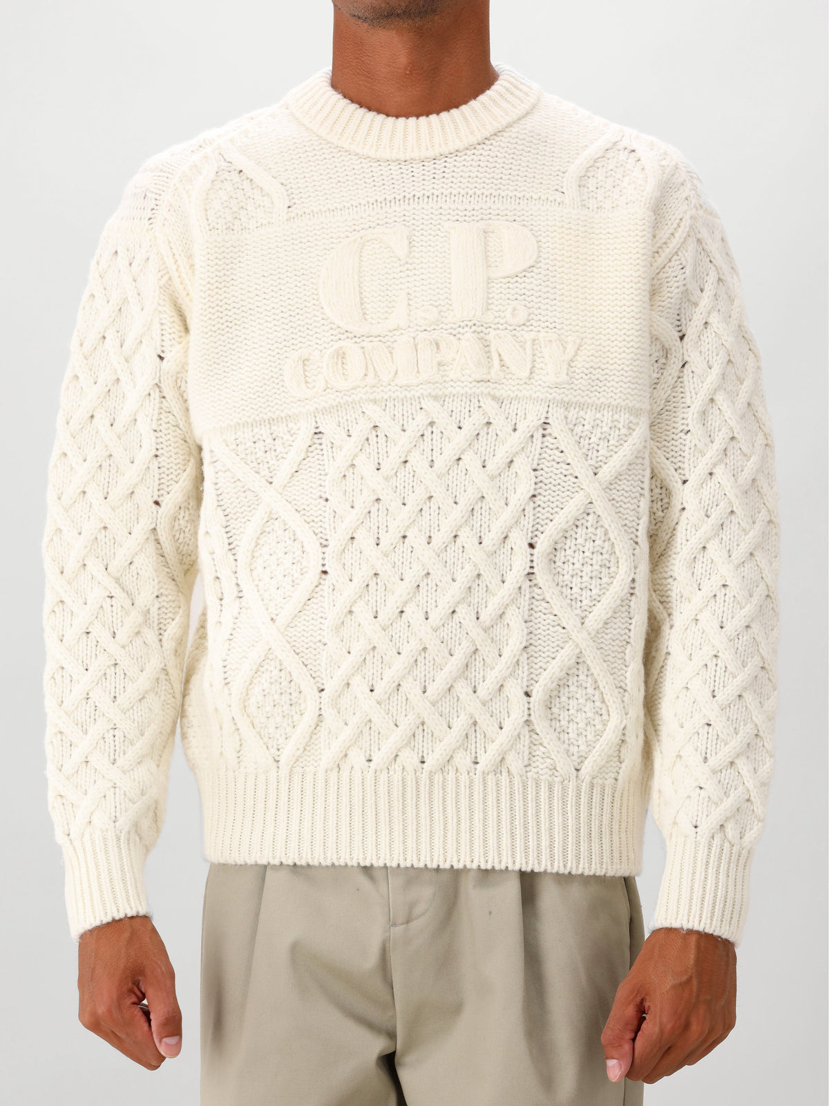 C.P. Company Gebreide Trui Wit Wool Soft Shetland